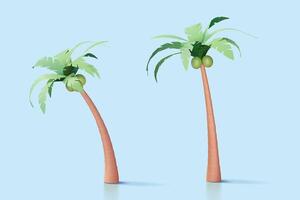 3d Palme Baum oder Kokosnuss Baum Sammlung zum Insel oder Strand Ferien Dekoration. Natur Elemente isoliert auf Blau Hintergrund. vektor