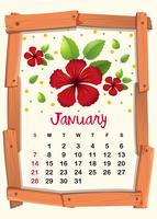 Kalendervorlage mit rotem Hibiskus für Januar vektor