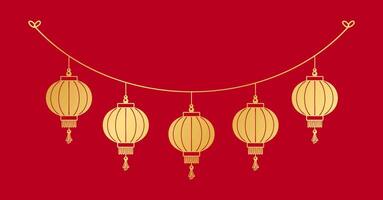 Gold Chinesisch Laterne hängend Girlande Silhouette, Mond- Neu Jahr und mitte Herbst Festival Dekoration Grafik vektor