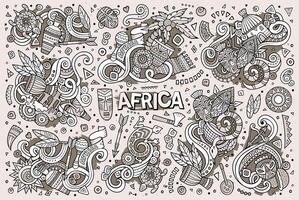 vektor klotter tecknad serie uppsättning av afrika mönster