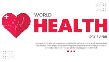 Welt Gesundheit Tag Banner mit Stethoskop und Welt Karte. Vektor Illustration.