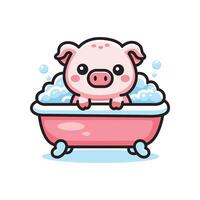 süß Vektor Design Illustration von ein Schwein Baden