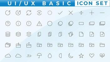 grundläggande användare gränssnitt grundläggande uppsättning. linje översikt ikoner. för app, webb, skriva ut. redigerbar stroke. vektor