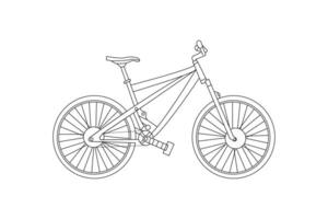 ein eben Gliederung Schlaganfall Linie Kunst Illustration von ein Fahrrad auf ein Weiß Hintergrund. beide zum männlich und weiblich. vektor