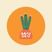 söt ljus kaktus i en pott placerad i de cirkel bakgrund, ikon, vektor illustration