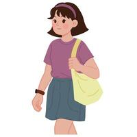 ziemlich Frau gehen tragen das Tasche Vektor Illustration