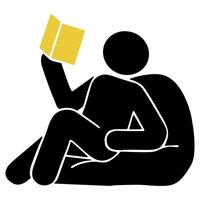 Vektor Mann Stickman Sitzung auf ein Bohne Tasche lesen ein Buch Illustration