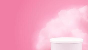3d minimalistisch Weiß Zylinder Podium Sockel mit Wolke Rauch Rosa Hintergrund realistisch Vektor