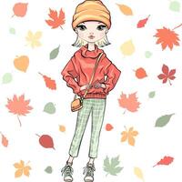 Vektor Mode Mädchen im Herbst Kleider