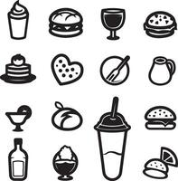 mat ikoner uppsättning. samling vektor svart översikt logotyp vit bakgrund