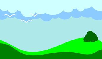 Sommer- Jahreszeit Farbe mit Wolken, Grün Farbe auf Blau Himmel Hintergrund. Grün Natur Landschaft vektor