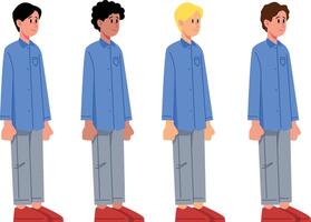 bündeln von vier anders Jungs im Blau Hemden und Hose vektor