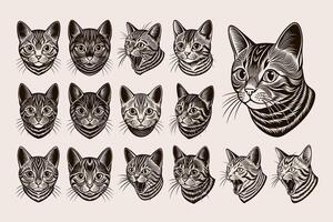 ai genererad söt rolig brittiskt kort hår katt huvud illustration design uppsättning vektor