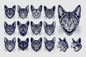 ai genererad porträtt av platt detalj javanese katt huvud illustration design uppsättning vektor