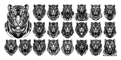 ai genererad samling av modern tiger cyborg huvud illustration design vektor