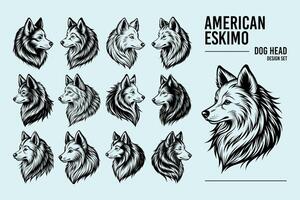 ai genererad profil sida se av amerikan eskimo hund huvud design vektor uppsättning