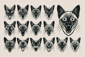 ai generiert komisch Miauen Siamese Katze Kopf Illustration Design einstellen vektor
