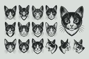 ai genererad porträtt av hand teckning japansk bobtail katt huvud illustration design uppsättning vektor