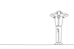 enda kontinuerlig linje teckning affärsman stående hetero innehav huvud med både händer. gester upphetsad eller överraskad. ovanlig ansiktsbehandling uttryck. uppskrämd. ett linje design vektor illustration