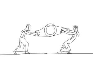 kontinuierlich einer Linie Zeichnung zwei arabisch Geschäftsmann Kampf Über Boxen Gürtel. Kampf zum zu Sein das größte und am stärksten Geschäftsmann. Geschäftsmann Schlacht. Single Linie zeichnen Design Vektor Illustration