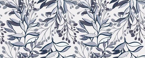 monoton grå abstrakt stam löv och grenar sömlös mönster. vektor hand dra illustration. stiliserade tropisk botanisk stjälkar på en ljus bakgrund. mall för design, utskrift, mode