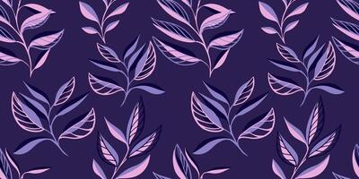 modern violett minimalistisk sömlös mönster med abstrakt kreativ former löv. löv kvistar kvistar lövverk stam gren utskrift. vektor hand dragen skiss. collage för mönster, mönstrad, tyg