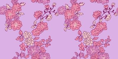 kreativ, stilisiert einfach Geäst Blumen verflechten im ein nahtlos Muster auf ein lila Hintergrund. Vektor Hand gezeichnet. beschwingt Linien Blumen- Drucken. Vorlage zum Textil, Mode, Stoff, Hintergrund