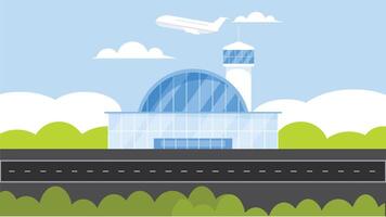 flygplats bana med avresa byggnad vektor illustration