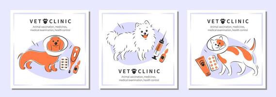 veterinär klinik eller sjukhus för djur. djur- vaccination, mediciner, medicinsk undersökning, hälsa kontrollera. behandling av katter och hundar. vektor illustration