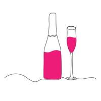 vin flaska och glas kontinuerlig ett linje konst teckning minimalistisk design vektor och illustration