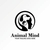 Logo Design Grafik Konzept kreativ Prämie Vektor Lager abstrakt Zeichen Seite Gesicht Mensch füllen Kopf Hund Yin Yang. verbunden zu Verstand Gehirn Tier Haustiere Pflege