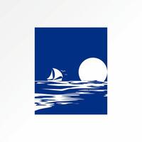 Logo Design Grafik Konzept kreativ Prämie abstrakt Vektor Lager Zeichen Block Kreuzfahrt segeln Schiff Strand Sonnenuntergang Sonnenaufgang. verbunden Gemälde Nacht Ozean Welle