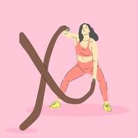 sportig kvinna håller på med crossfit övningar med slåss rep flicka Träning vektor