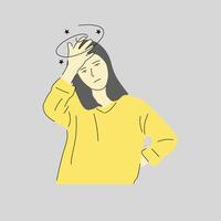 Illustration von ein Frau halten ihr Kopf weil sie ist schwindlig vektor