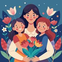 en skön affisch illustration terar av mödrar dag bakgrund med platt Färg stil vektor