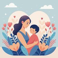 en skön affisch illustration terar av mödrar dag bakgrund med platt Färg stil vektor