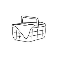 hand dragen picknick korg ikon i klotter stil. vektor illustration