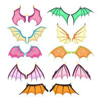 vingar drake uppsättning tecknad serie vektor illustration