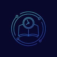 lesen Zeit Symbol mit ein Buch, linear Design vektor