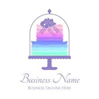 multi Farbe Regenbogen Kuchen Logo zum Bäckerei Geschäft oder Geburtstag Feier mit Blumen vektor
