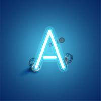 Blå realistisk neon karaktär med ledningar och konsol från en fontset, vektor illustration