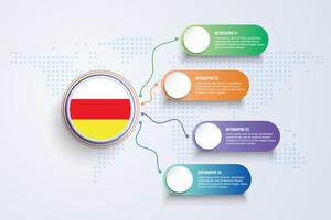 Südossetien-Flagge mit Infografik-Design isoliert auf Punktweltkarte vektor