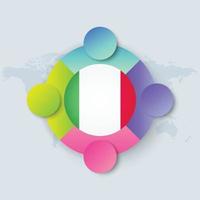 Italien-Flagge mit Infografik-Design isoliert auf Weltkarte vektor