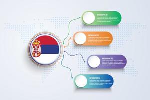 Serbien flagga med infographic design isolerad på dot världskartan vektor