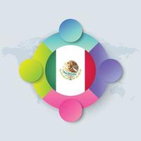 Mexiko flagga med infographic design isolerad på världskartan vektor