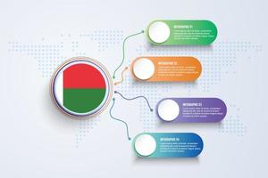 madagaskar flagga med infographic design isolerad på dot världskartan vektor