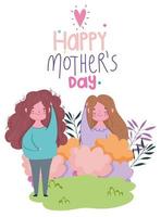 glad mors dag, tecknade kvinnor natur gräs dekoration vektor