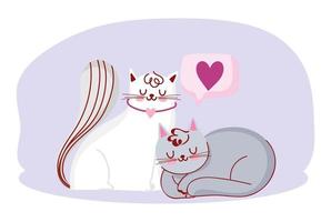 niedliche weiße und graue Katzen Haustiere inländische Cartoon Liebe vektor
