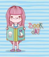 süßes Mädchen liest Buch von Piraten-Cartoon-Streifen-Hintergrund vektor