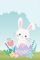 Glücklicher Ostertag, Kaninchen in Eierschalenblumen verlässt Dekoration vektor